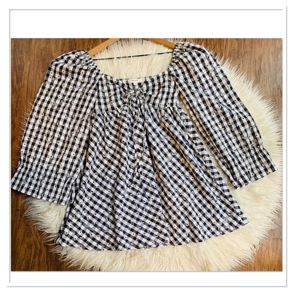 ASOS The Frolic Floral Gingham Mini Swing Dress Black White Size 2